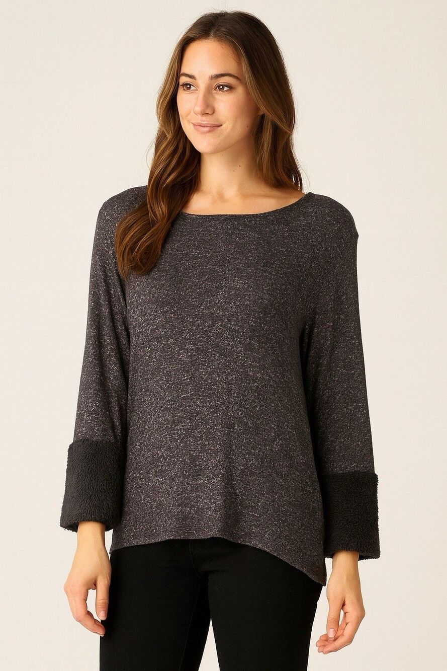 Bobeau Knit Top M Gray Fuzzy Sleeve Cuffs